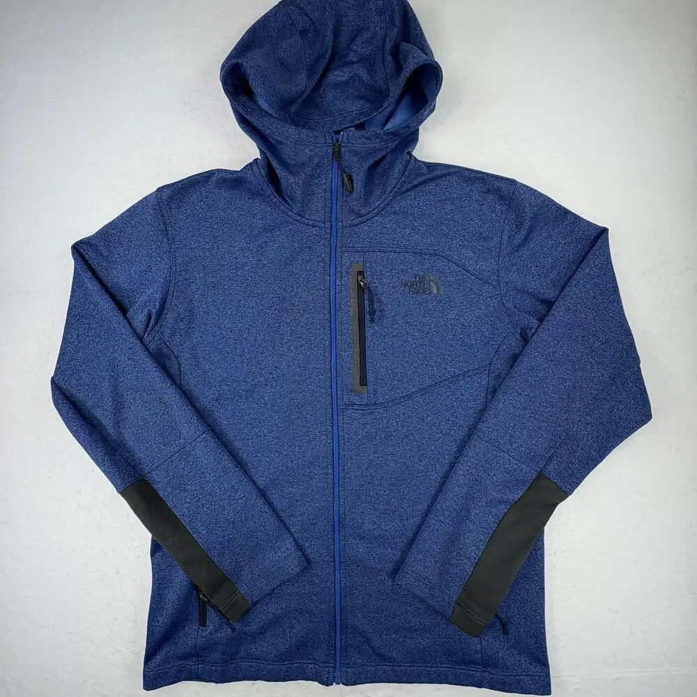 The North Face Jacket Mens Medium Blue Softshell Hooded Full Zip Fleece Lined